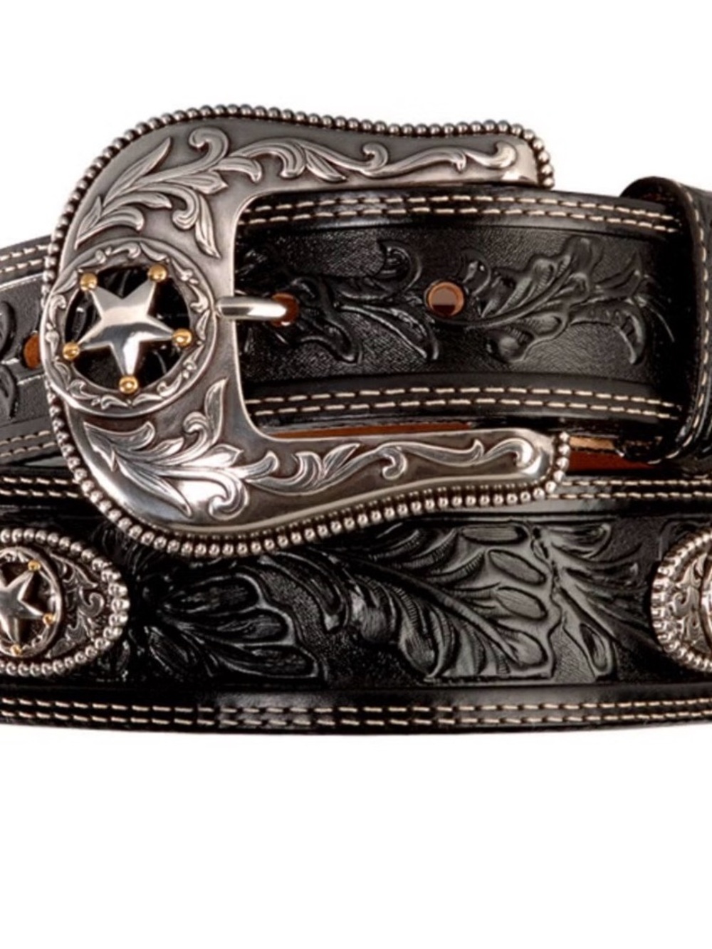 Black Justin Ranch Star Cowboy Western Belt For Men, Size 38 NEW